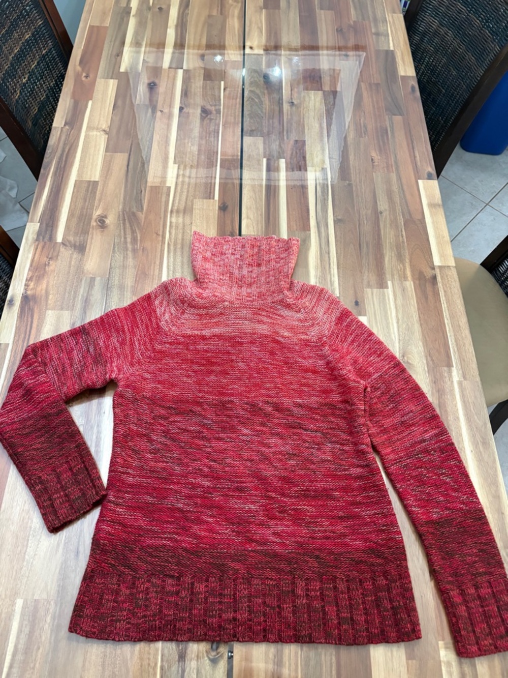 Sz M/L Oversized Heavy Warm Pink Red Ombre Turtleneck Sweater Winter Ribbed